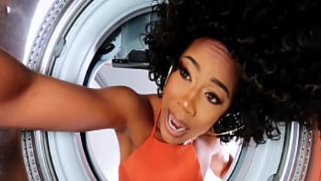 Sexy Black Milf Caught In The Washer Gets Pulled Out And Fucked By Daughter's Bf