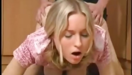 Hot, busty blonde babysitter gets an extra bonus with his