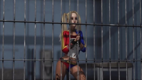 Hot sex with a cute teen wearing Harley Quinn outfit in the prison