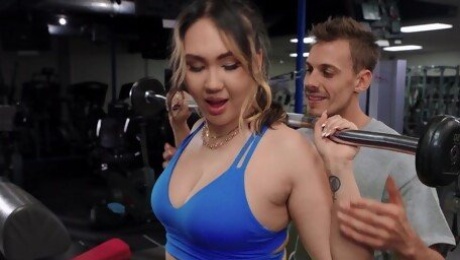 Chubby Tomie Tang teasing and having sex in the local gym. HD