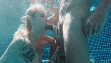 Inventive darling Arteya sucks cock underwater during hot poolside fun