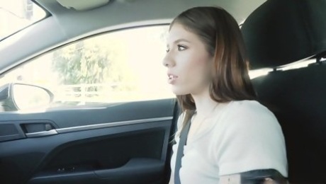Flirty nympho Isabel Moon is ready for some horny car ride
