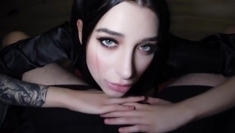Gorgeous Goth GF squirts from aggressive fingering and eats cum
