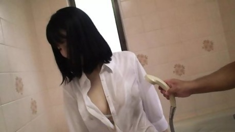 Japanese stepsister Kaede Kyomoto had sex in the bathroom.
