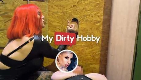 MyDirtyHobby - Busty redhead jerking hard cocks in gloryhole