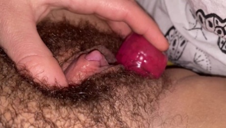 Huge clit erection, touching my big clit until I cum all over my dildo close up