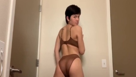 Short Haired Trans Cutie Strips and Touches Herself | Daisy Taylor