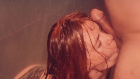 Ginger Redhead Long Sensual Blowjob and Cock Worship in Hot Shower