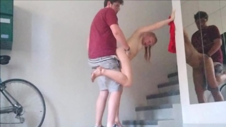 French slut gets fucked in the stairwell