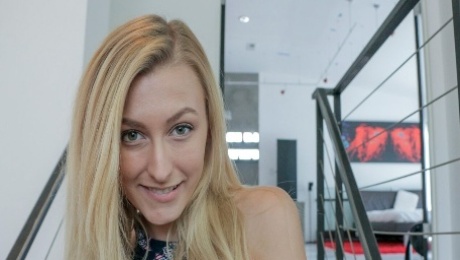 Video  Blonde with beautiful eyes Alexa Grace sucks a long penis